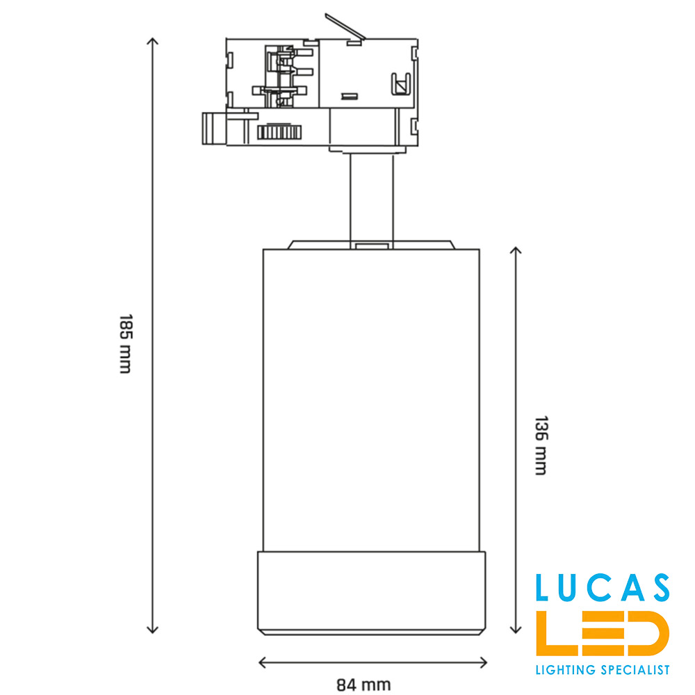 20W LED Track Lighting CCT - 3000/4000/6000K - 2225lm - Rail-mounted projector - Adjustable - PAVA BASIC Black body