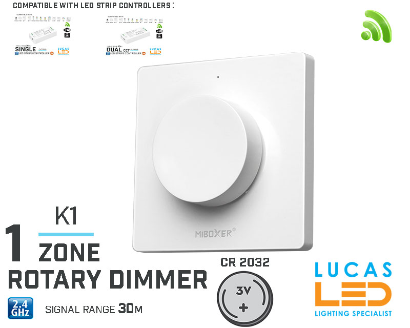LED Rotary Panel Switch • CCT & Single LED Strip • Dimmer • MiBoxer • 1 zone • 2.4G • Wireless • Smart Lighting System • K1 • White edition