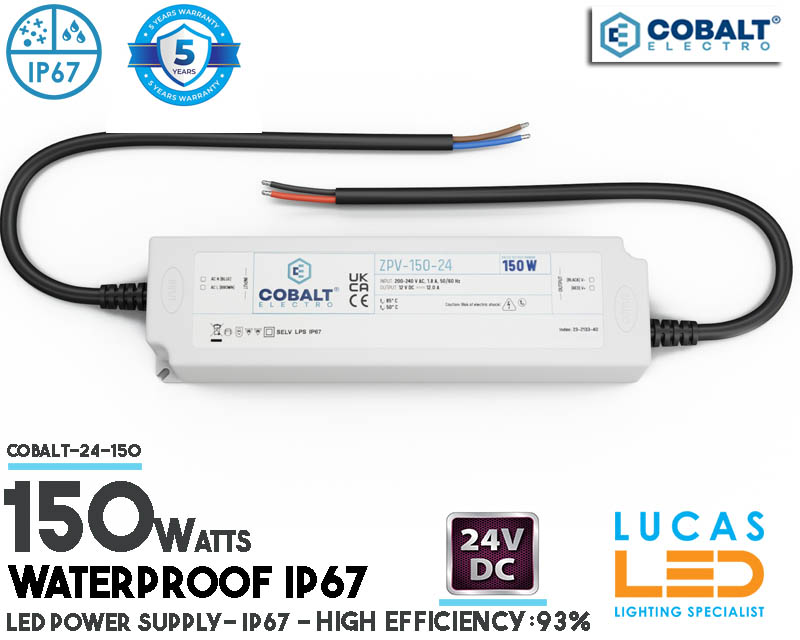 LED Driver Power Supply • 24V • 150 watts • IP67 • Waterproof • Plastic case • High Quality • 5y Warranty • short-circuit-overcurrent-overvoltage- thermal •