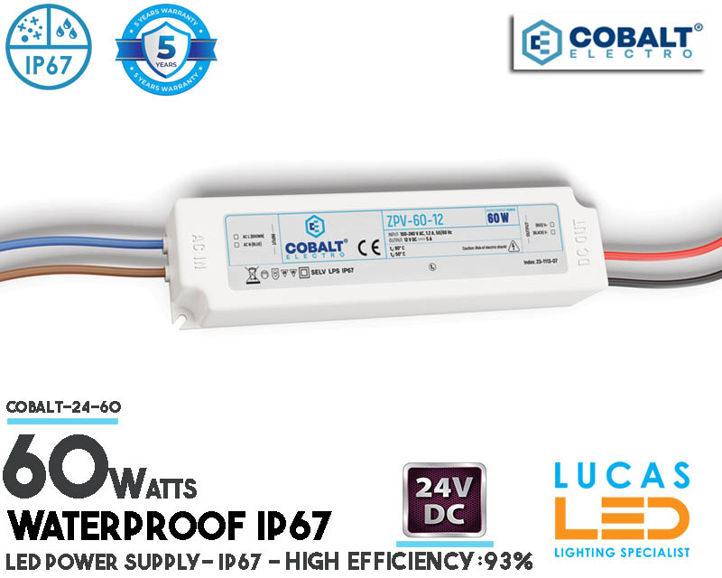 LED Driver Power Supply • 24V • 60watts • IP67 • Waterproof • Plastic case • High Quality • 5y Warranty • short-circuit-overcurrent-overvoltage- thermal •