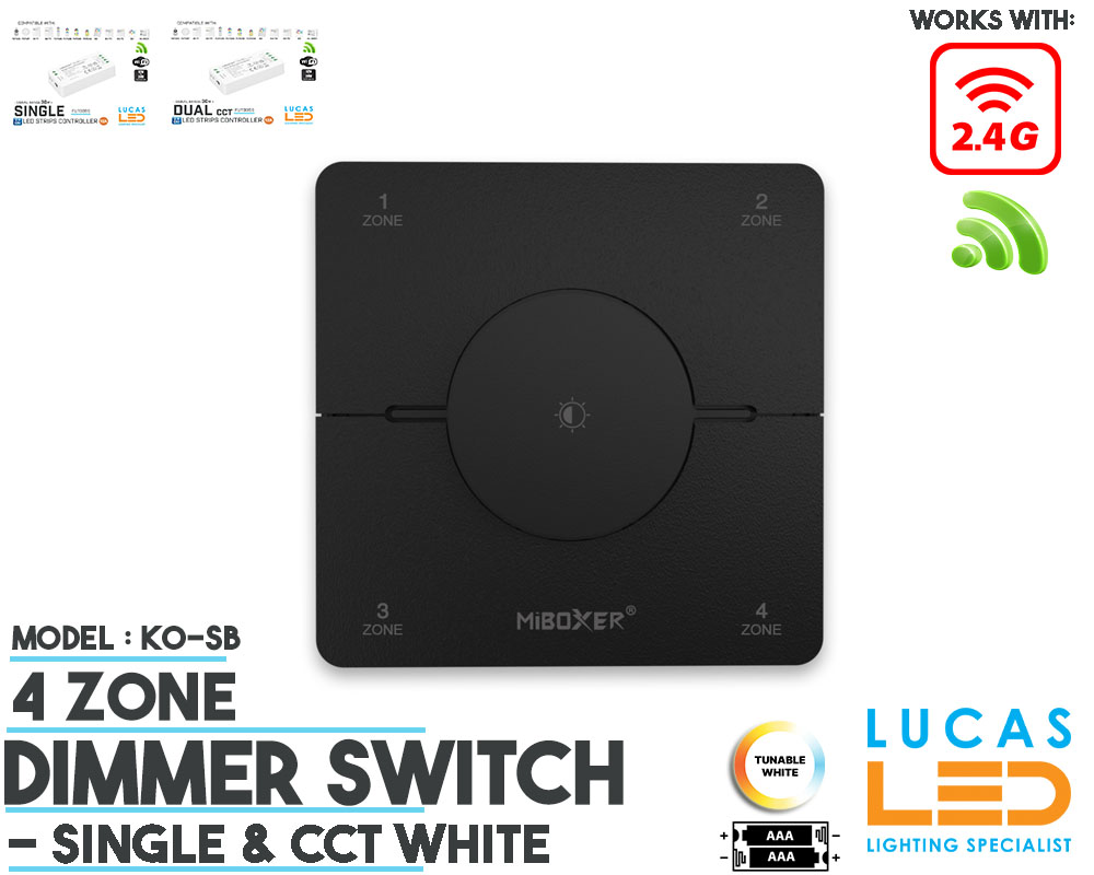 LED Rotary  Panel Switch • CCT & Single LED Strip • Dimmer • MiBoxer • 4 zone • 2.4G • Wireless • Smart Lighting System • K0SW • Black edition