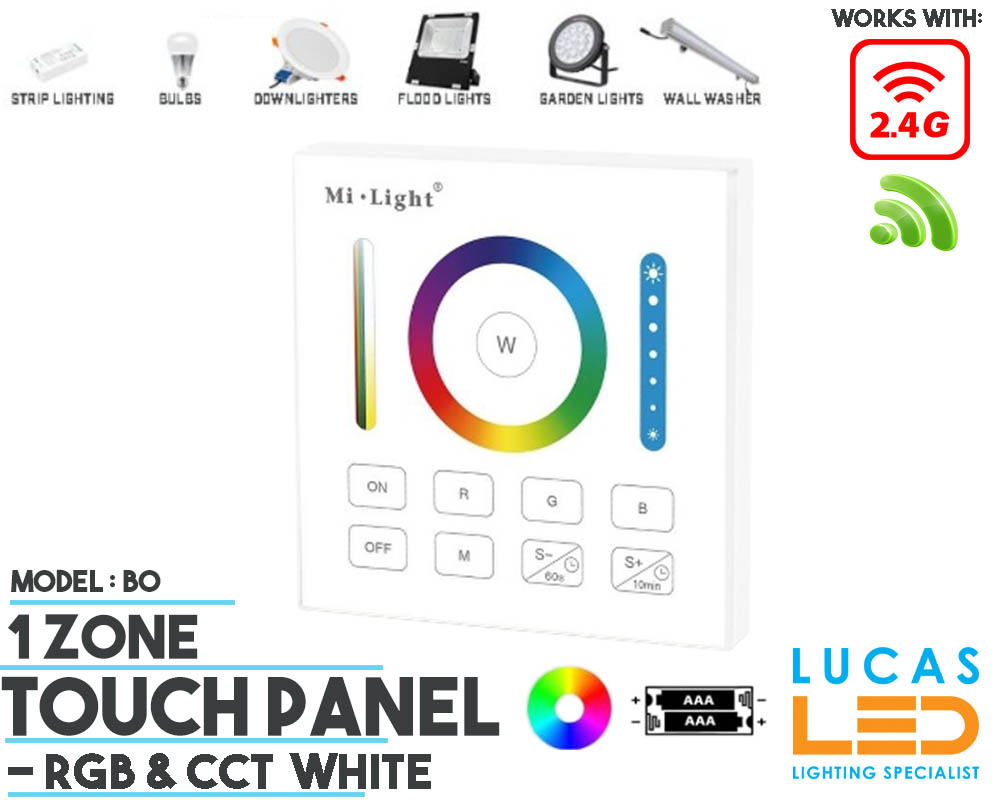 LED Touch Panel Switch • RGB+CCT LED Strip • MiBoxer • Dimmer • 1 zone • 2.4G • Wireless • Smart Lighting System • B0 • 2xAAA