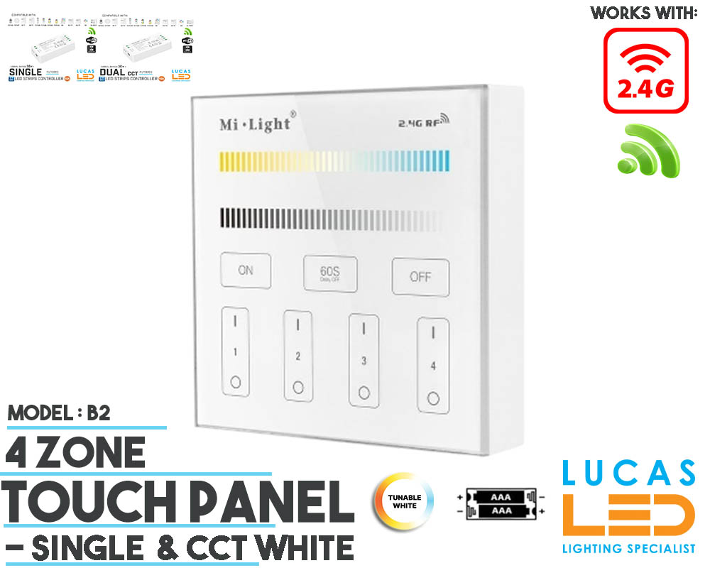 LED Touch Panel Switch • CCT & Single • MiBoxer • 4 zone • 2.4G • Wireless • Compatible • Smart Lighting System • MultiZone • B2