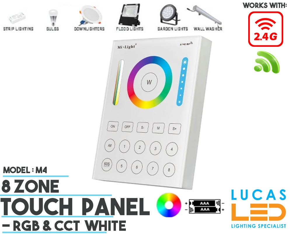 LED Touch Panel Switch • RGB+CCT • MiBoxer • 8 zone • 2.4G • Wireless • Compatible • Smart Lighting System • MultiZone • B8