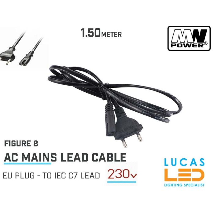 EU PLUG Mains • AC lead power cable 230V • 1.85m • Figure 8