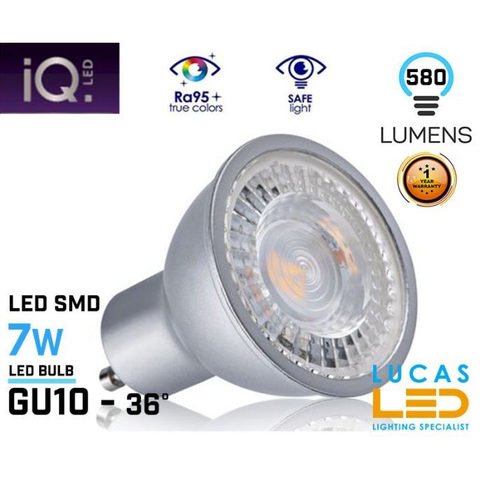 GU10 LED Bulb Light 7W - 4000K Natural White - 580lm - LED SMD - viewing  angle 36° - New IQ LED light source