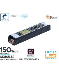 LED Driver Power Supply • 150 watts • 6.25A • DC 24V for LED Strips •  Soft Start • Dimmable DIP switch 25%-100% •