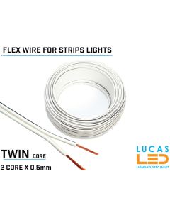 LED Power cable • Single • Flexible • 2 core x 0.5mm • 20 AWG • 80° • 300V • VW-1 • 100m/reel • Price per 1 meter