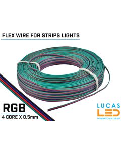 RGB LED Power cable, flexible for Led Strips - 4 core x 0.5mm - 20AWG - 80° - 300V - VW-1 - 100m/reel - Price per 1 meter