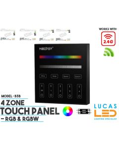 LED Touch Panel Switch • RGBW • MiBoxer • 4 zone • 2.4G • Wireless • Compatible • Smart Lighting System • MultiZone • B3B • Black edition