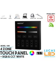 LED Touch Panel Switch • RGB+CCT • MiBoxer • 4 zone • 2.4G • Wireless • Compatible • Smart Lighting System • MultiZone • B4B • Black edition