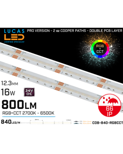 LED Strip RGB CCT •  800lm • 24V • 16W • RGB+CCT • 12.3mm • IP66 • PRO Version 2oz copper paths •