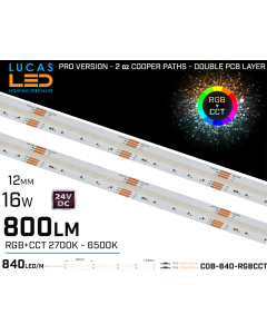 LED Strip RGB CCT •  800lm • 24V • 16W • RGB+CCT • 12mm • IP20 • PRO Version 2oz copper paths •