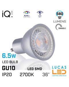 Gu10 LED bulb 6.5W - 2700K - 580lm - beam angle 36° - New IQ LED light source-Soft Warm