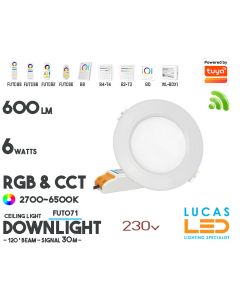 LED Downlight • RGB CCT• 6W • 550LM • WiFi • 2.4G • Compatible • Smart • Lighting • System • MultiZone • Wireless • MiBoxer • FUT068 • 230V