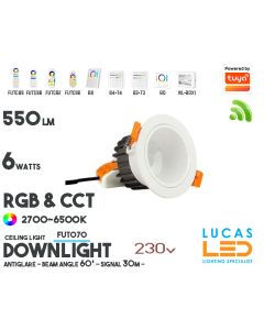 LED Downlight Anti Glare •RGB CCT • 6w • 550lm • wifi • 2.4G • Compatible • Smart • Lighting • System • MultiZone • Wireless • MiBoxer • FUT070 • 230V•
