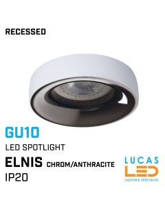 Recessed LED Downlight GU10 - IP20 - Ceiling fitting - ELNIS - Chrom/Anthracite body 