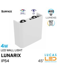  Surface LED Wall Facade Light CCT 4W- IP54- 400lm- 2700K-4000K-6500K- White- Outdoor & Indoor lamp- Up & Down- LUNARIX 