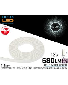 LED Neon Cold White flexible 0612  • 24V • 12W • IP65 • 680lm • Pro Version 3oz Cooper paths• price per 10 meter • NL0612-12-CW-24