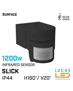 outdoor-PIR-Infrared-Motion-Sensor-1200W-IP44-surface-wall-ceiling-switch-light - horizontal angle -160°-SLICK-black-lucasled.ie