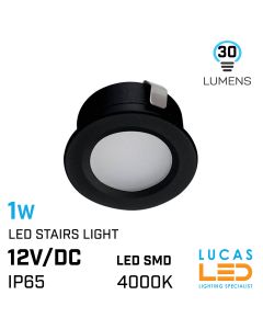 recessed-led-wall-ceiling-stairs-spot-light-1W-4000K-40lm-IP65-black-body-lucasled.ie