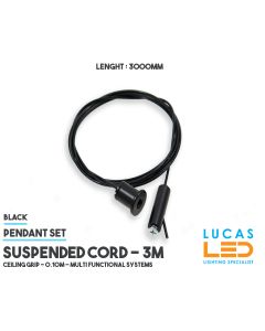 Pendants • Suspended Cord • Ceiling Grip • 3000mm • 0.10m • Black body