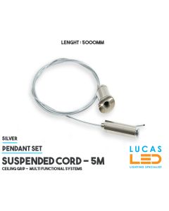 Pendant Set • Suspended Cord • Ceiling Grip • 5000mm • Silver Body