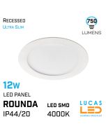 LED Panel Light 12W - 4000K Natural White - 780lm - IP44/20 - downlight - ceiling fitting - ROUNDA SLIM version - White