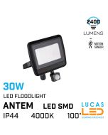 30W Outdoor LED Floodlight - PIR sensor - IP44 - 4000lm- Natural White- Motion detector- BLACK