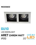 LED Recessed Spotlight - Ceiling fitting - 2 x GU10 - IP20 - Vertical adjustment of 20° - ARET Chrom-matt