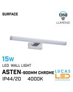 15W LED Light - 4000K - 1350lm - IP44 - wall mounted fitting - ASTEN - Chrome