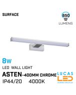 8W LED Light - 4000K - 650lm - IP44 - wall mounted fitting - ASTEN - Chrome