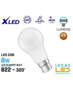 B22 LED Bulb Light- 8W- 2700K - 1055lm- New Xled bulb lamp- Milky glass-Warm White
