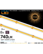 LED Strip COB Soft Warm • Spotless • 24V • 8W • 2700K • IP20 • 740lm • 8mm • 2oz Cooper paths PRO Version