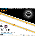 LED Strip COB Natural White • Spotless • 24V • 8W • 4000K • IP20 • 710m • 8mm • 2oz Cooper paths PRO Version-lucasled.ie