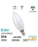 E14 LED Candle bulb light - 6.5W- 600lm- 3000K- SMD- DUN candle lamp-Warm White