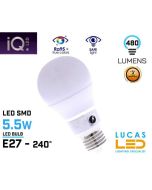 E27 LED bulb light - 5.5W - 480lm - 4000K - beam angle 240°- A60 - New IQ Technology-Natural White
