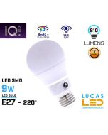 E27 LED Bulb Light - 9W - 6500K - 810lm - beam angle 220°- A60 standard - New IQ Technology - Milky -Cold White