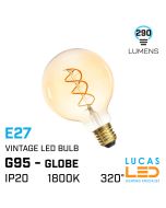 E27 Vintage LED bulb 5W - 290lm - 320° - 1800K Super Warm White - GLOBE Ball G95 - LED filament Spiral light - Edison 