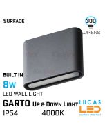 8W Outdoor LED Wall light GARTO - 4000K - 300lm - IP54 - Up &  Down light built in - Decorative Garden Light - Graphite - Rectangle