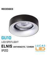 Recessed LED Downlight GU10 - IP20 - Ceiling fitting - ELNIS - Anthracite / Chrom body