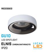 Recessed LED Downlight GU10 - IP20 - Ceiling fitting - ELNIS - Chrom/Anthracite body 