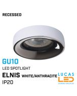 Recessed LED Downlight GU10 - IP20 - Ceiling fitting - ELNIS - White / Anthracite body