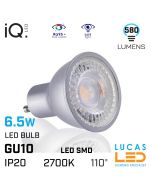 Gu10 LED bulb light 6.5W - 2700K Soft Warm - 580lm - viewing angle 110° - New IQ LED light 