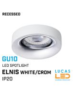 Recessed LED Spotlight / Downlight  - Ceiling mounted fitting - GU10 - IP20 - Decorative ring - ELNIS - White/Chrome