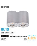 Surface LED Spotlight - Downlight Ceiling Fitting - 2xGu10 - IP20 - BORD Brushed Aluminium
