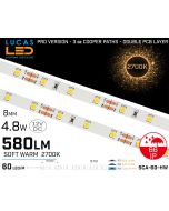 LED Strip Soft Warm White • 60 LED/m • 12V • 4.8W • 2700K • IP66 • 480lm • 8mm • 3oz Cooper paths PRO Version • Waterproof-lucasled.ie