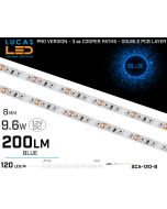 LED Strip BLUE • 120 LED/m • 12V • 9.6W • IP20 • 200lm • 8mm •3oz Cooper paths PRO Version-lucasled.ie