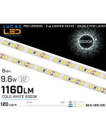LED Strip Cold White • 120 LED/m • 12V • 9.6W • 6000K • IP20 • 1160lm • 8mm •3oz-lucasled.ie