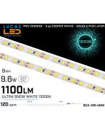 LED Strip Super Ultra Cold White • 120 LED/m • 12V • 9.6W • 11000K • IP20 • 1100lm • 8mm •3oz Cooper paths PRO Version